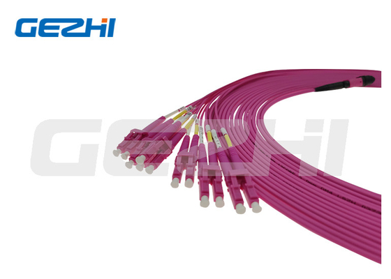 Hembra de MPO al cable 8 del desbloqueo del duplex OM4 del LC UPC 12 24 cordones de remiendo de la fibra óptica del cable de fribra óptica de la base