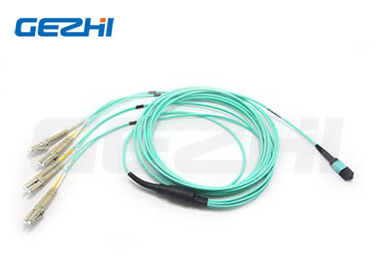 comprar 8F MPO-LC Staggered Harness Cable con Telcordia GR-1435-CORE Cumplimiento para 40G QSFP+ PLR4 a 10G SFP+ LR óptica Fabricación en línea